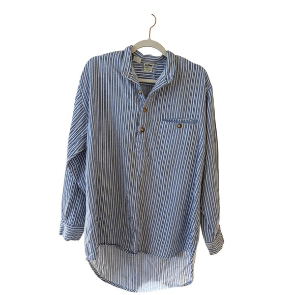 Vintage 80's LL Bean Lee Valley Ireland Blue White Cotton M grandfather style